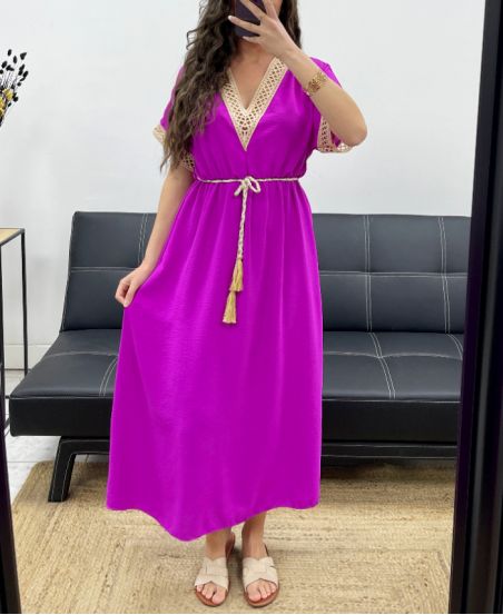 ROBE LONGUE + LIEN PE2207 MAUVE