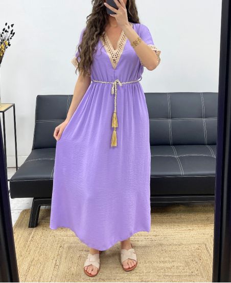 LANGES KLEID + KRAWATTE SS2207 LILA