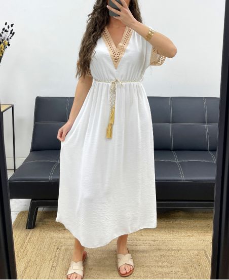 LANGES KLEID + KRAWATTE PE2207 WEISS