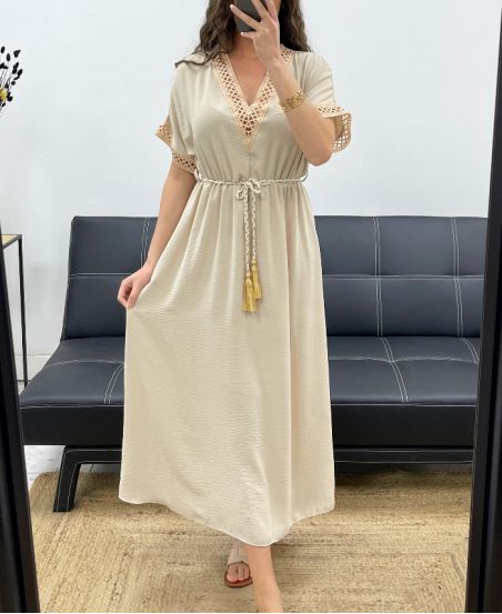 LANGES KLEID + KRAWATTE PE2207 BEIGE