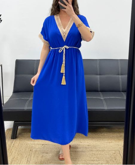 LANGES KLEID + KRAWATTE SS2207 KÖNIGSBLAU