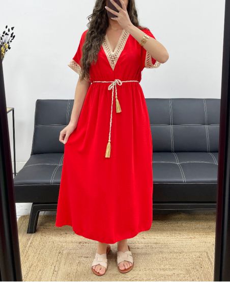 LANGES KLEID + KRAWATTE PE2207 ROT