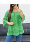 "BOHEMIAN COLLECTION" KORONKOWY TOP ELASTYCZNY KOŁNIERZ PE2241 ZIELONY