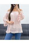 "BOHEMIAN COLLECTION" SPITZEN-TOP ELASTISCHER KRAGEN PE2241 ROSA