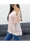 "BOHEMIAN COLLECTION" LACE TOP ELASTIC COLLAR PE2241 PINK