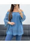 "BOHEMIAN COLLECTION" KORONKOWY TOP ELASTYCZNY KOŁNIERZ PE2241 NIEBIESKI