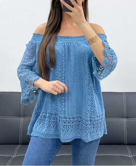 TOP IN PIZZO "BOHEMIAN COLLECTION" COLLO ELASTICO PE2241 BLU