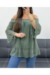 "BOHEMIAN COLLECTION" KORONKOWY TOP ELASTYCZNY KOŁNIERZ PE2241 KHAKI