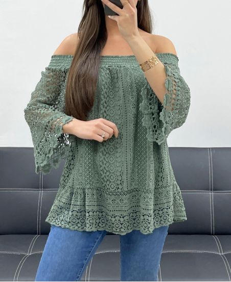 TOP IN PIZZO "BOHEMIAN COLLECTION" COLLO ELASTICO PE2241 KHAKI