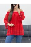 "COLLECTION BOHEME" TOP DENTELLE COL ELASTIQUE PE2241 ROUGE