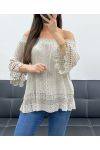 "BOHEMIAN COLLECTION" KORONKOWY TOP ELASTYCZNY KOŁNIERZ PE2241 BEŻOWY