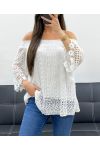 "BOHEMIAN COLLECTION" SPITZENTOP ELASTISCHER KRAGEN PE2241 WEISS