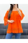 "BOHEMIAN COLLECTION" LACE TOP ELASTIC COLLAR PE2241 ORANGE