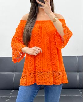 "BOHEMIAN COLLECTION" LACE TOP ELASTIC COLLAR PE2241 ORANGE