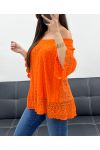 "BOHEMIAN COLLECTION" LACE TOP ELASTIC COLLAR PE2241 ORANGE