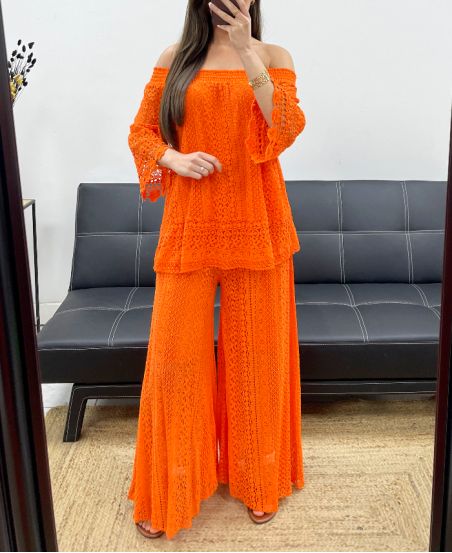 PANTALONE IN PIZZO "BOHEMIAN COLLECTION" DOUBLé PE2273 ARANCIO