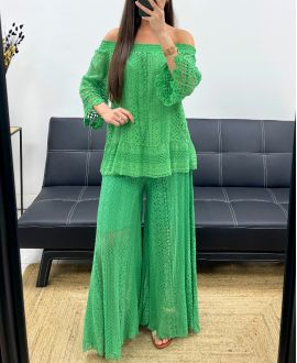 "BOHEMIAN COLLECTION" KORONKOWE SPODNIE Z PODSZEWKĄ PE2273 ZIELONE