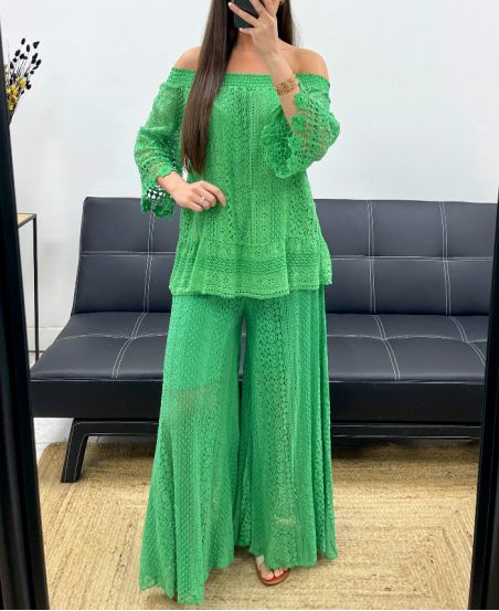PANTALONE IN PIZZO "BOHEMIAN COLLECTION" FODERATO PE2273 VERDE
