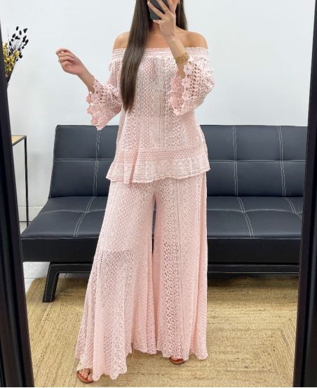 PANTALONE IN PIZZO "BOHEMIAN COLLECTION" DOUBLé PE2273 ROSA