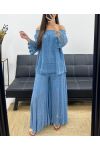 "COLLECTION BOHEME" PANTALON DENTELLE DOUBLé PE2273 BLEU