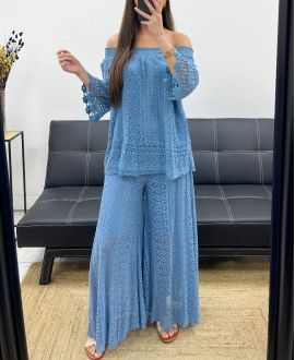 "BOHEMIAN COLLECTION" LACE TROUSERS LINED PE2273 BLUE