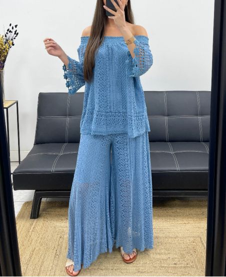 PANTALONE IN PIZZO "BOHEMIAN COLLECTION" FODERATO PE2273 BLU
