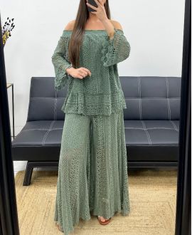 "BOHEMIAN COLLECTION" SPODNIE KORONKOWE Z PODSZEWKĄ PE2273 KAKI