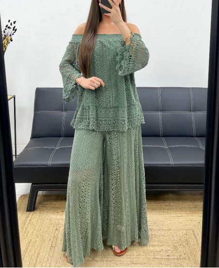 PANTALONE IN PIZZO "BOHEMIAN COLLECTION" FODERATO PE2273 KAKI