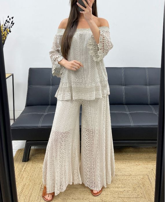 "BOHEMIAN COLLECTION" KANTEN BROEK DOUBLé PE2273 BEIGE