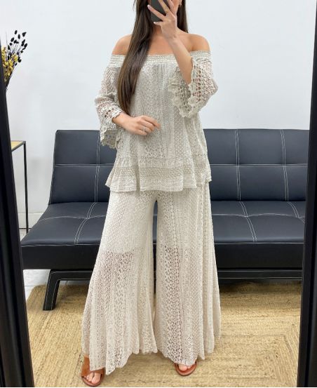 PANTALONE IN PIZZO "BOHEMIAN COLLECTION" DOUBLé PE2273 BEIGE