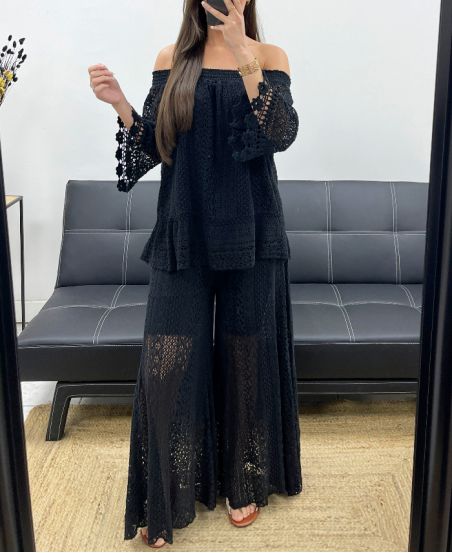 PANTALONE IN PIZZO "BOHEMIAN COLLECTION" FODERATO PE2273 NERO