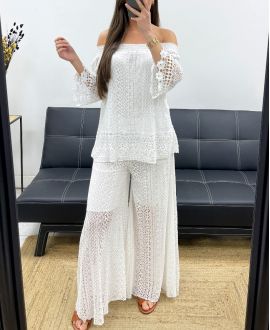 KORONKOWE SPODNIE "BOHEMIAN COLLECTION" DOUBLé PE2273 BIAŁE