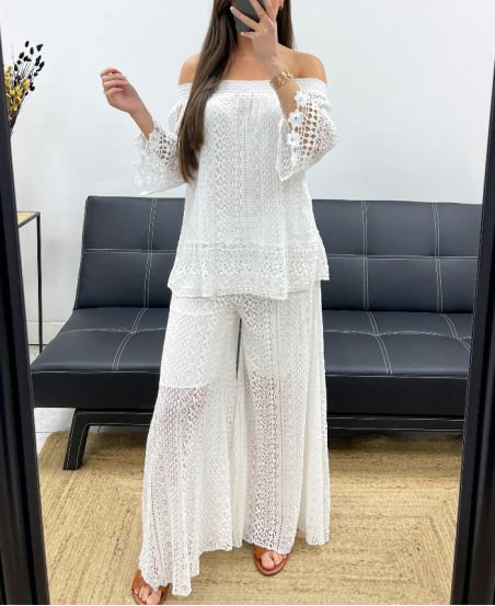 PANTALONE IN PIZZO "BOHEMIAN COLLECTION" DOUBLé PE2273 BIANCO