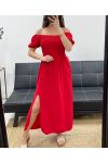 VESTIDO LARGO ELÁSTICO CON ABERTURA PE2191 ROJO