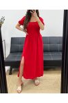 VESTIDO LARGO ELÁSTICO CON ABERTURA PE2191 ROJO