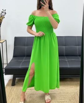 ABITO LUNGO ELASTICIZZATO SPACCO PE2191 VERDE