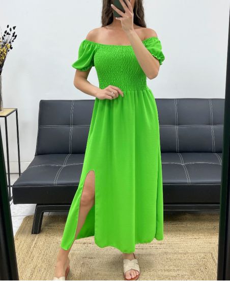 ELASTISCHES LANGES KLEID MIT SCHLITZ PE2191 GRÜN