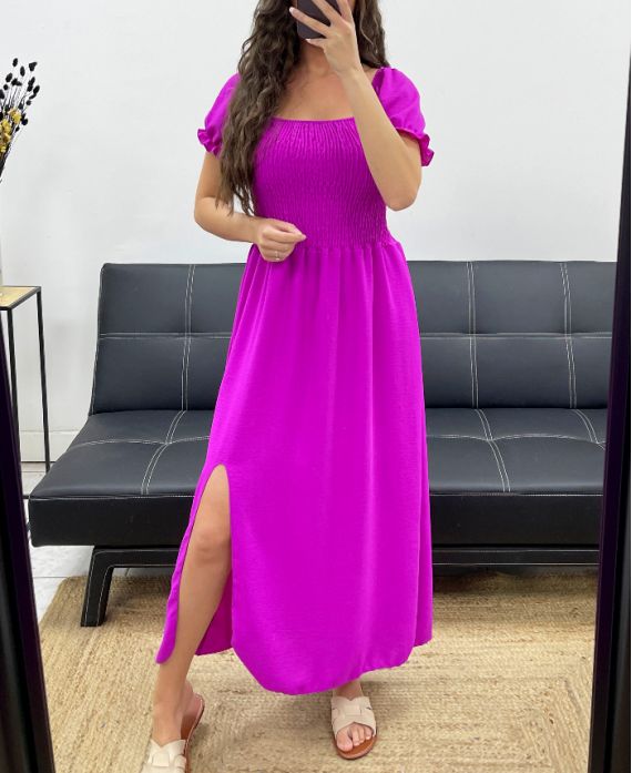 ROBE LONGUE ELASTIQUée FENTE PE2191 MAUVE