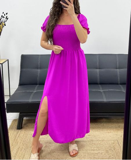 LANGES ELASTISCHES KLEID MIT SCHLITZ PE2191 LILA