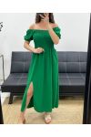 ABITO LUNGO ELASTICIZZATO SPACCO PE2191 VERDE SMERALDO