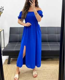 ABITO LUNGO ELASTICIZZATO SPACCO PE2191 BLU ROYAL