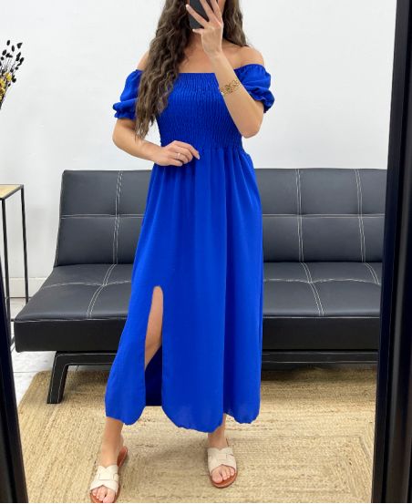 ELASTISCHES LANGES KLEID MIT SCHLITZ PE2191 KÖNIGSBLAU