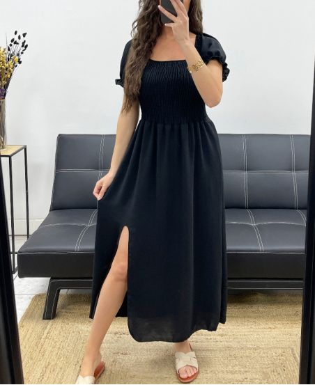 ABITO LUNGO ELASTICIZZATO SPACCO PE2191 NERO