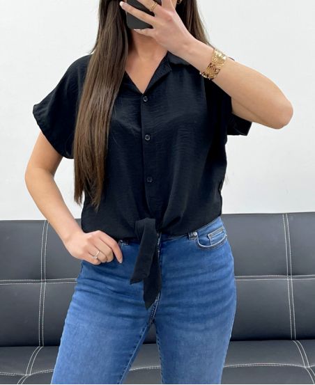 PE776 KRAWATTENBLUSE SCHWARZ