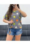 TOP A FIORI A RIGHE PE989 NERO