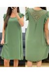 FLIESSENDES KLEID MIT SPITZENRÜCKEN PE1632 KAKI