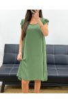 FLIESSENDES KLEID MIT SPITZENRÜCKEN PE1632 KAKI