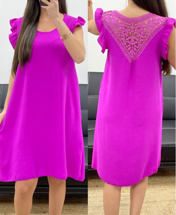 KLEID MIT FLIESSENDEM SPITZENRÜCKEN PE1632 LILA