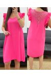 KLEID MIT FLIESSENDEM SPITZENRÜCKEN PE1632 FUSHIA