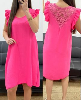 KLEID MIT FLIESSENDEM SPITZENRÜCKEN PE1632 FUSHIA